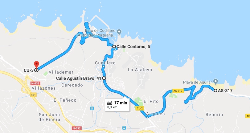Ruta Princesa, Primer Sector, 4: Desde la Playa del Aguilar vamos por la CU-2 hasta bajar a Cudillero. Lo abandonamos más tarde por la CU-3.